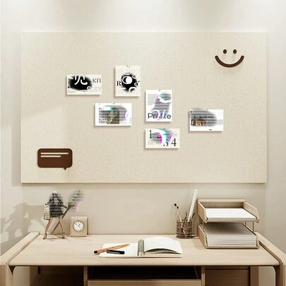 1 件粘性无痕公告板，笑脸图案米色备忘板，简约欧式背景，相框展示板，可插入图钉，适用于墙面装饰、办公室留言、办公室、会议室、卧室、书房的办公桌隔热