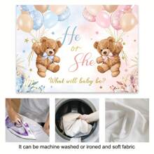 Fondo con oso para revelar el sexo del bebé, niño o niña, rosa o azul, globo floral bohemio, no podemos esperar talla grande, decoración de fondo para fotografía prenatal, accesorios de estudio y cabina fotográfica