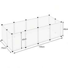 Freigehege Gittergehege für Kaninchen, Meerschweinchen Käfig Gehege, Kleintierkäfig Mit Tür/ohne Tür, Welpenauslauf Kleintiergehege, Freilaufgehege für Innen und Aussen, 145x75x48 cm, Transparent - Weiss - Übersicht 3