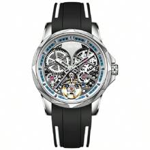 ColevKie 1pc Men Silver Color Silicone Band Waterproof Simple Fashion Sport Hollow Automatic Mechanical Watch, Suitable For Daily Decoration