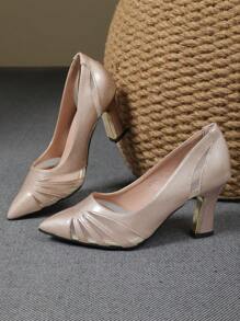 Pointed Toe Thick Heel Mesh Open Toe Slip On High Heel Pumps, Professional Work Dress Shoes, Suitable For Business, Party, Banquet