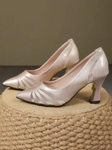 Pointed Toe Thick Heel Mesh Open Toe Slip On High Heel Pumps, Professional Work Dress Shoes, Suitable For Business, Party, Banquet