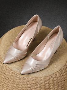 Pointed Toe Thick Heel Mesh Open Toe Slip On High Heel Pumps, Professional Work Dress Shoes, Suitable For Business, Party, Banquet