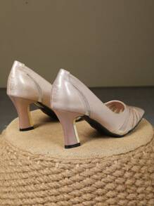 Pointed Toe Thick Heel Mesh Open Toe Slip On High Heel Pumps, Professional Work Dress Shoes, Suitable For Business, Party, Banquet