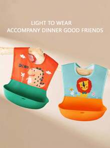 Waterproof Silicone Baby Bib Soft Food Catching Pocket Feeding Apron For Infant Toddler Baby Weaning Mealtime - Cute Dragon - View 4