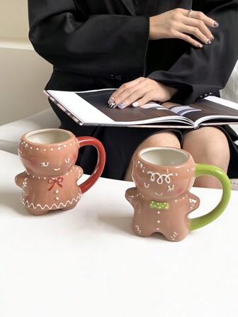 1pc 320ml Cute Gingerbread Man Shaped Ceramic Mug, Adorable Cartoon Christmas Coffee Cup, Milk Cup, Suitable For Breakfast Cup, Latte Cup, Christmas Gift, Couple Cup Back To School
