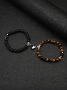 2pcs/Set Magnetic Heart Couple Bracelets, Bead Bracelet, Versatile Colors & Styles Suitable For Daily Wear, Parties, Great Gift For Boyfriend