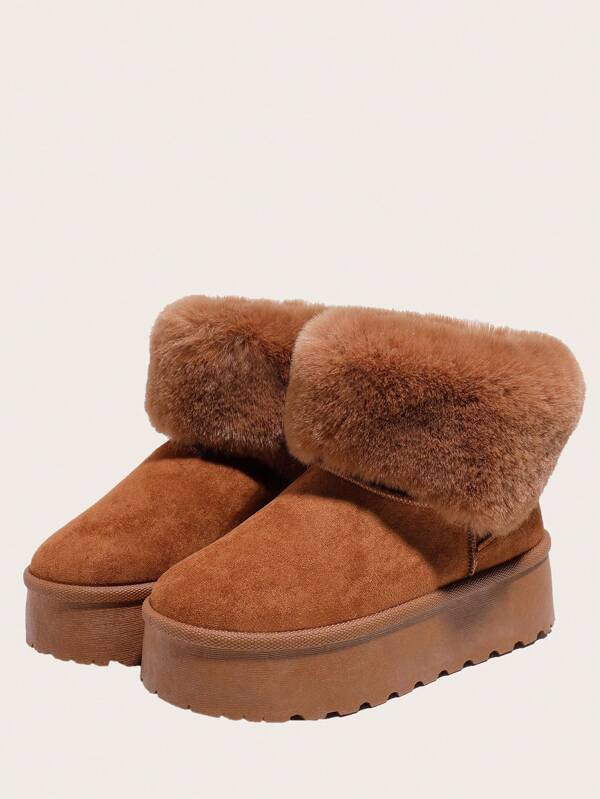 Women's Solid Color Plush Decor PVC Sole Snow Boots Vacation Style, Warm With Thermal Lined, Slip-On Winter Snow Shoes