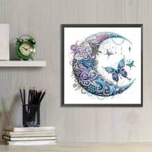 1 件 30*30 厘米/11.8*11.8 英寸无框 5D 不对称形状钻石画套件，DIY 月亮和蝴蝶设计墙面装饰或礼物，适合初学者和成人