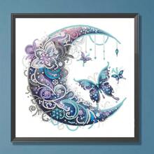 1 件 30*30 厘米/11.8*11.8 英寸无框 5D 不对称形状钻石画套件，DIY 月亮和蝴蝶设计墙面装饰或礼物，适合初学者和成人