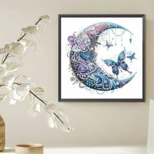 1 件 30*30 厘米/11.8*11.8 英寸无框 5D 不对称形状钻石画套件，DIY 月亮和蝴蝶设计墙面装饰或礼物，适合初学者和成人