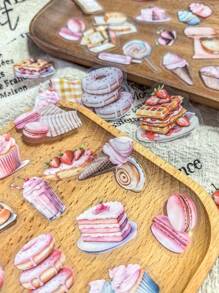 1 Box Of 100pcs Vintage Cute Food Stickers: Bread, Donuts, Strawberry Cakes - Multicolor - View 6