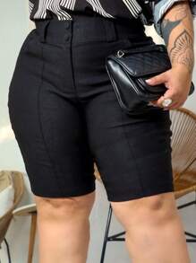 Short Feminino Alfaiataria Preto com Elastano Moda Plus Size Curve Verão