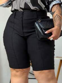 Short Feminino Alfaiataria Preto com Elastano Moda Plus Size Curve Verão