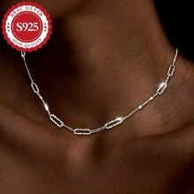 1pc 925 Sterling Silver Wave Flash Paper Clip Blade Splicing Necklace Shimmer Flash Hypoallergenic Jewelry