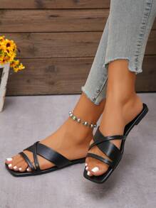 Women's Flat Thong Sandals, Casual Open Toe Slip-On Summer Beach Shoes, Black