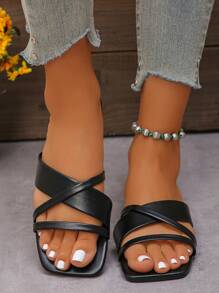 Women's Flat Thong Sandals, Casual Open Toe Slip-On Summer Beach Shoes, Black
