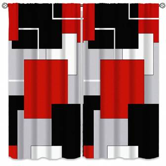 [版权保护] 1 套/2 件格子窗帘，100% 涤纶半遮光防紫外线窗帘，采用多色不对称网格印花设计，防褪色，为卧室提供隐私和装饰