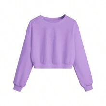 Cropped Sweatshirt Warm Comfortable Plain Without Print - Lila - Ver 1