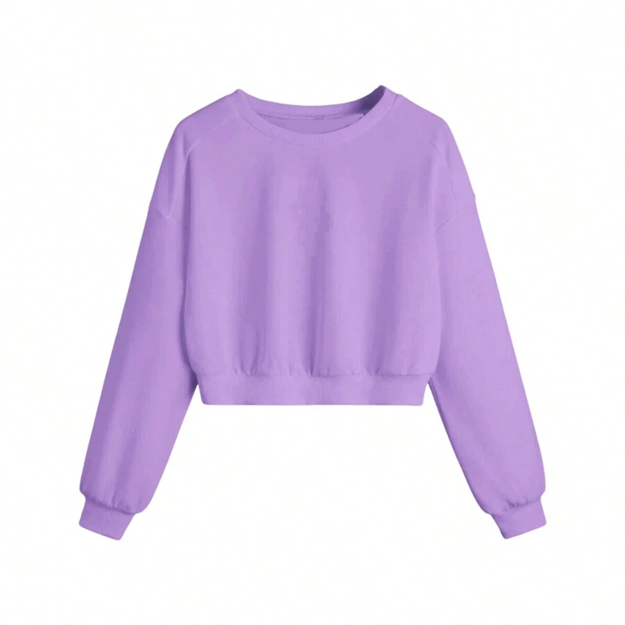 Cropped Sweatshirt Warm Comfortable Plain Without Print - Lila - Ver 1