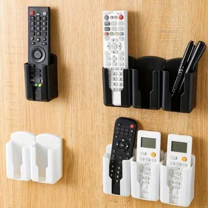 1pc Classic Wall-Mounted Remote Control Holder, Self-Adhesive Durable Plastic Storage Box For TV And Air Conditioner, Multipurpose Home Organization Basket, Ideal For Christmas And Thanksgiving Gifts