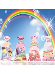 50 Túi quà tặng họa tiết cửa hàng kẹo mút, phong cách đơn giản và dễ thương, chủ đề kẹo mút, sinh nhật, vật dụng trang trí tiệc gia đình ngày lễ, vật dụng đóng gói quà tặng - Nhiều màu - Xem 11