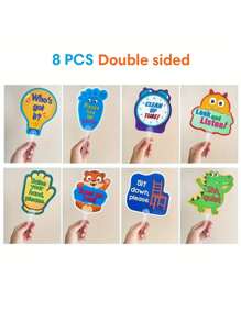 8pcs Cartoon Classroom Rule Board - Colorful Teacher Instruction Signs, Handheld Education Assistive Tool For English Class Interaction, Classroom Management Teacher Command Cards, Early Childhood Teaching Aids