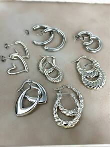9 Pairs Of Stainless Steel Earrings For Women Large Different Shapes Bamboo Earrings Set Chunky Gold Hoop Earrings Hip Hop Style Fashion Custom Jewelry Party Accessories