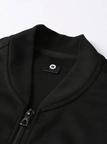 Bộ 2 áo khoác và quần thể thao thường ngày cho nam, họa tiết chữ và bích, áo khoác bomber cổ bóng chày có dây rút ở eo, thích hợp mặc ngoài trời thường ngày mùa xuân thu, mùa đông - màu đen - Xem 4