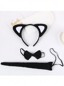 Set de 3 bentițe cu desene animate, include urechi de iepure, pisică și tigru, papion și coadă - Multicolor - Vizualizare 20