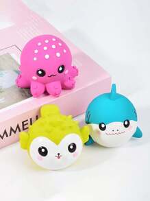 1pc Pet Latex Squeak Toy, Floating Octopus/Shark/Puffer Fish, Self-Entertainment Dog Toy - Multi-Color - Multicolor - View 3