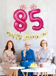 1/2 件 40 英寸大号紫红色皇冠形铝箔气球，搭配玫瑰金数字铝箔气球、迷你皇冠，适合 1-10 岁、16 岁、18 岁、20 岁、21 岁、25 岁、30 岁、35 岁、40 岁、45 岁、50 岁、55 岁、60 岁生日 - 玫紅色 - 查看 6