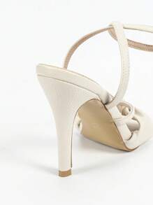 Women's Sandals With Wide Straps, Bowknot , Fine High Heels, Ankle Strap, Metal Buckle, Minimalist Round Toe, Suitable For Summer & Autumn - Apricot - View 8
