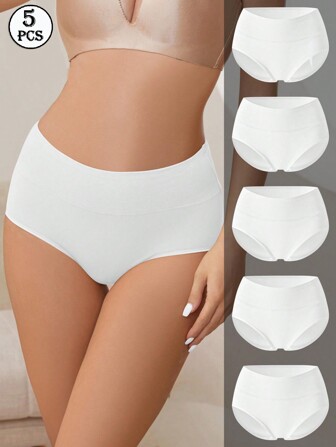 5 st Dam Plus Size Hög midja Fulltäckande mjuka trosor