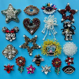 5/10 /15/20piece Set Of Handmade Drill Cloth Stickers, Eyes, Five Pointed Stars, And Other Clothing Accessories DIY Bags, Bags, Shoes, Hats, Hand Books, Decorative Stickers, Colors Random, Sewing Stickers Required