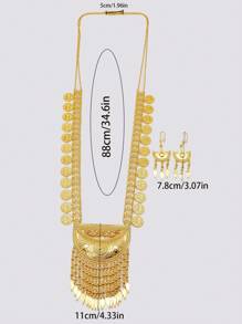 Set de 2 piezas con aretes y collar chapado en oro de 24K de aleación de zinc, joyería de novia de lujo, estilo Dubai