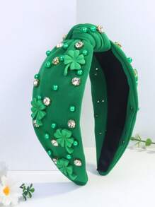 1pc Women's 4-Leaf Clover St. Patrick's Day Elegant Crystal & Pearl Knotted Headband, Hair Band, Hair Hoop - 彩色 - 查看 11