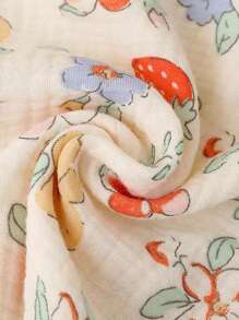 1 件草莓花朵图案柔软婴儿襁褓毯，婴儿防惊吓包裹，透气婴儿浴巾 - 紅色 - 查看 4