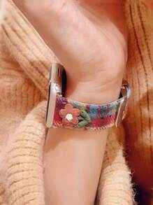 1 pièce Sangle en PU tricotée à carreaux colorés et fleuris compatible avec Apple Watch bande S10 42/46 mm 49 Ultra. Bracelet pour femmes compatible avec Apple Watch 9 8 7 6 SE 5 4 3 2. Automne hiver Saint-Valentin