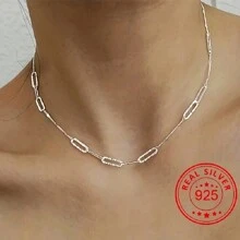 1pc 925 Sterling Silver Wave Flash Paper Clip Blade Splicing Necklace Shimmer Flash Hypoallergenic Jewelry