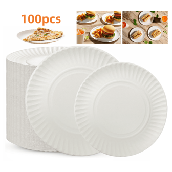 100/200 piezas Platos de papel blanco - Platos desechables ligeros sin recubrimiento para fiestas, platos para pasteles, vajilla de servir, platos de papel decorativos para manualidades, para cena, barbacoa, al aire libre, picnic y postres