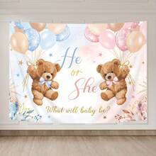 Fondo con oso para revelar el sexo del bebé, niño o niña, rosa o azul, globo floral bohemio, no podemos esperar talla grande, decoración de fondo para fotografía prenatal, accesorios de estudio y cabina fotográfica