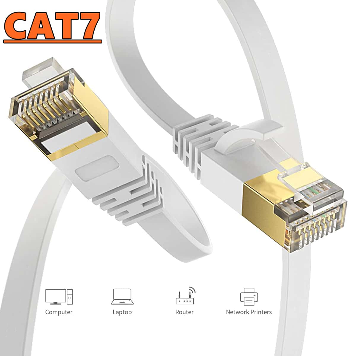 1PCS 20m/66FT Cat 7 Flat Ethernet Cable, High Speed 10GB Shielded LAN Internet Network Cable High Speed Internet Network Cable With Gold Plated RJ45 ConnectorEthernet Patch Computer Cable Compatible With Gaming PC Laptop Modem Router