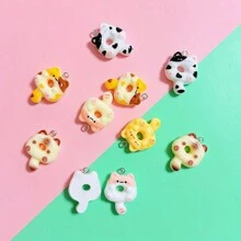 10 件彩色树脂甜甜圈猫吊坠饰品，手工制作的珠宝制作配件，适用于耳环、项链、手链、钥匙扣、包包装饰 - 随机搭配 - 彩色 - 查看 7