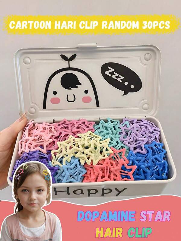30 Stück/Set Kinder Cartoon Dopamin Stil Stern Haarclips und bunte Pony Clips für Mädchen, ideal als Geschenk für Kinder