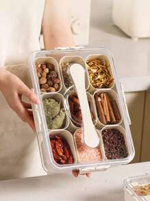 1 hộp đựng trái cây, 4/8/9 ô đựng gia vị/thảo mộc/gia vị có nắp đậy kín, dùng cho nhà bếp, tủ lạnh, ngăn kéo, hộp đựng đồ ăn trưa dã ngoại ngoài trời, quà tặng Ngày của Mẹ - Nhiều màu - Xem 2