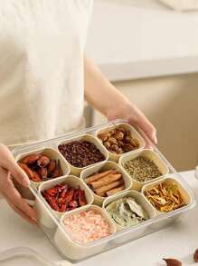 1 hộp đựng trái cây, 4/8/9 ô đựng gia vị/thảo mộc/gia vị có nắp đậy kín, dùng cho nhà bếp, tủ lạnh, ngăn kéo, hộp đựng đồ ăn trưa dã ngoại ngoài trời, quà tặng Ngày của Mẹ - Nhiều màu - Xem 5