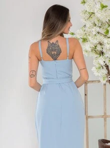 V761 Tailored Midi Dress With Straps - 淺藍色 - 查看 6