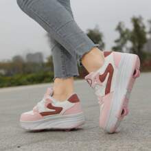 Women Can Slide Quickly, Detachable Small Four-Wheel, Fashionable Sports Roller Skates For Teenagers, Colorful Fighting Four-Wheel Detachable Roller Skates For Walking - Pink - View 5