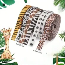 10mm X 5Yards Mixed Animal Print Ribbon - Zebra, Cow And Leopard Pattern, Suitable For DIY Bows And Gift Wrapping, Clothing Accessories - Multicolor - View 2